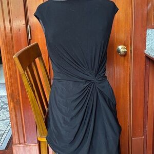 Ralph Lauren Asymmetrical Collar Ruched Sheath Knee Length Dress Size 12 Black